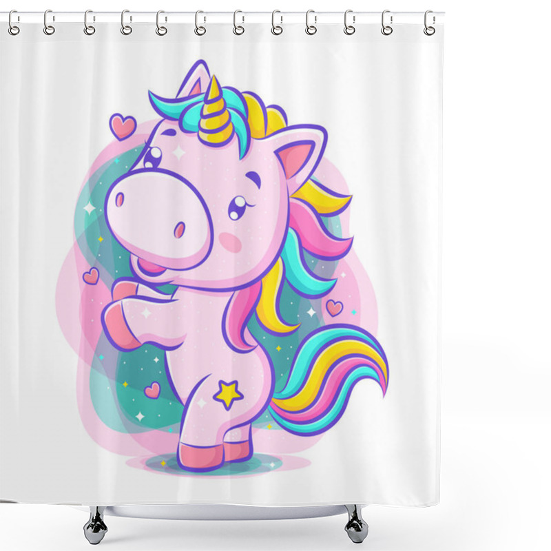 Personality  Little Cute Unicorn Dance And Smile Of Illustration Shower Curtains