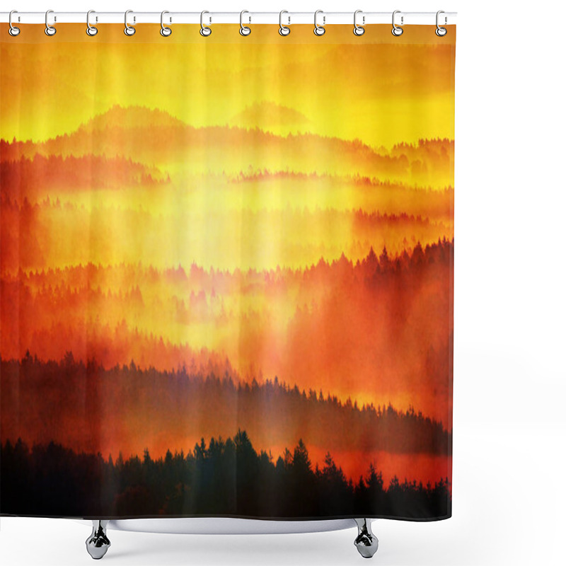 Personality  Abstract Effect. Dreamy Landscape Lost In Thick Fog. Fantastic Morning Glowing By Gentle Sunlight, Shower Curtains