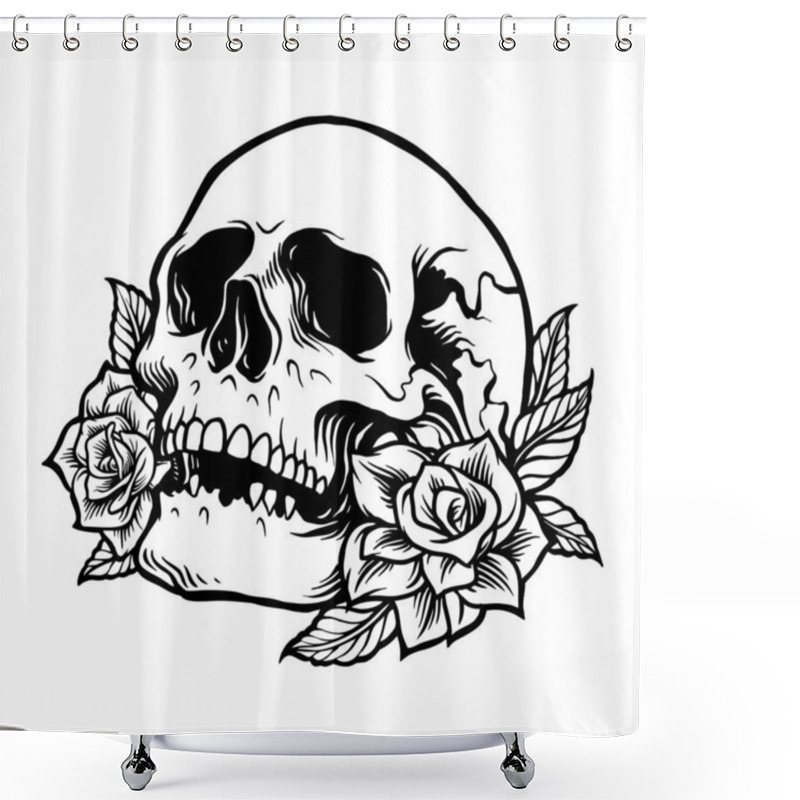 Personality  Side Skull Rose Silhouette Tattoo Vector Illustrations For Your Work Logo, Merchandise T-shirt, Stickers And Label Designs, Poster, Greeting Cards Advertising Business Company Or Brands Shower Curtains