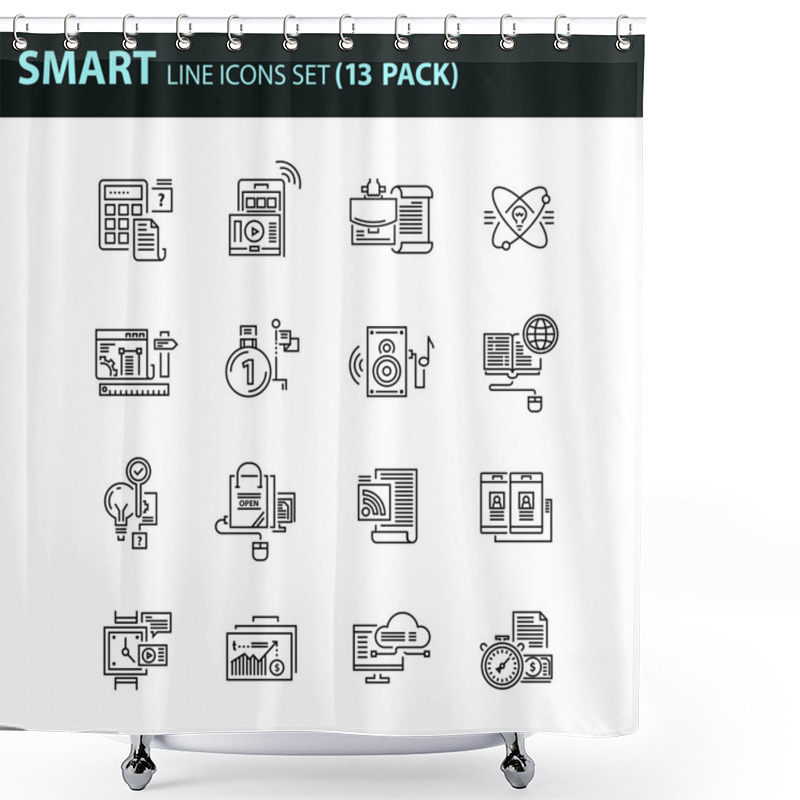 Personality  Modern Thin Line Icons Set For Business Shower Curtains