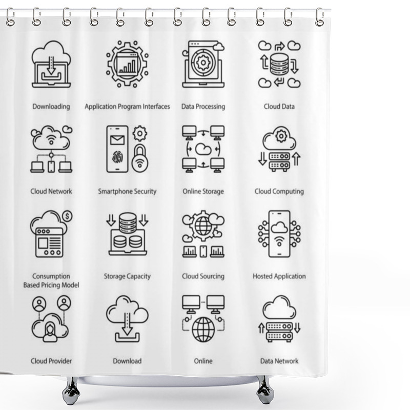 Personality  Cloud Computing Network Glyph Icons - Solid, Vectors Shower Curtains