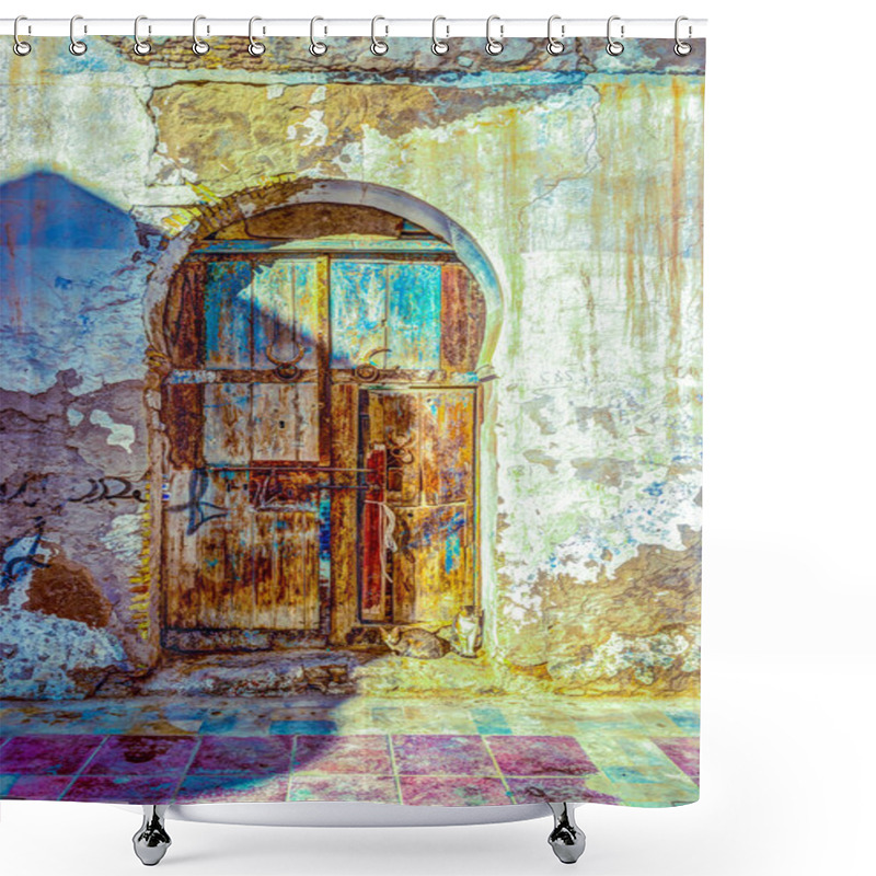 Personality  Traditional Old Painted Door In A Historical District Or Medina, Tunisia. Shower Curtains