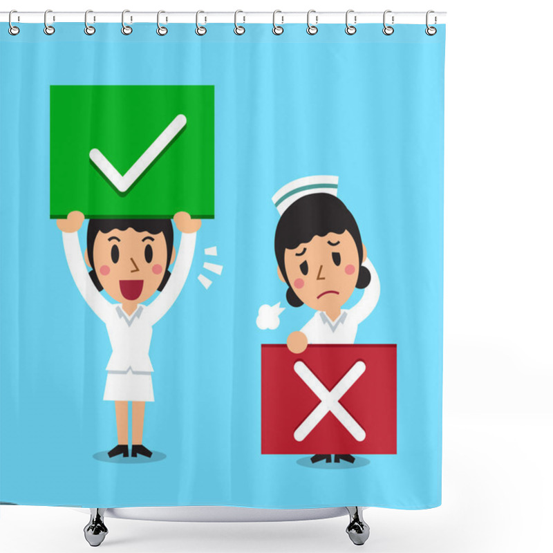 Personality  Cartoon Nurse With Right And Wrong Signs Shower Curtains