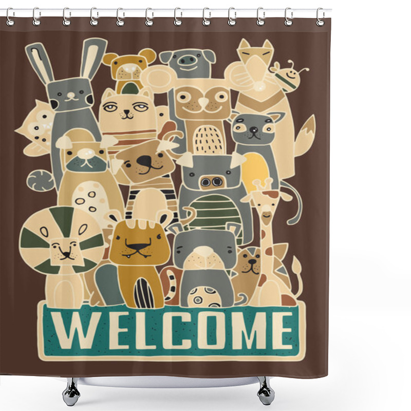 Personality  Funny Animal Vector Illustration Cartoon Set,cute Hand-drawn  Shower Curtains