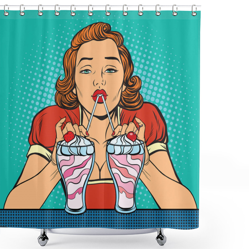 Personality  Woman Drinking Milkshake Ice Cream Shower Curtains