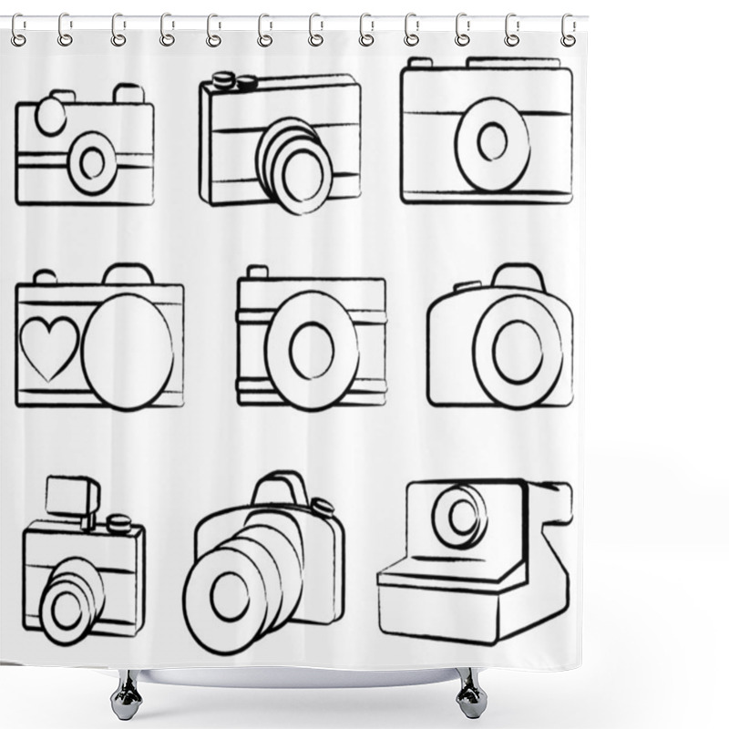 Personality  Hand Drawn Set Of Vector Cameras Shower Curtains