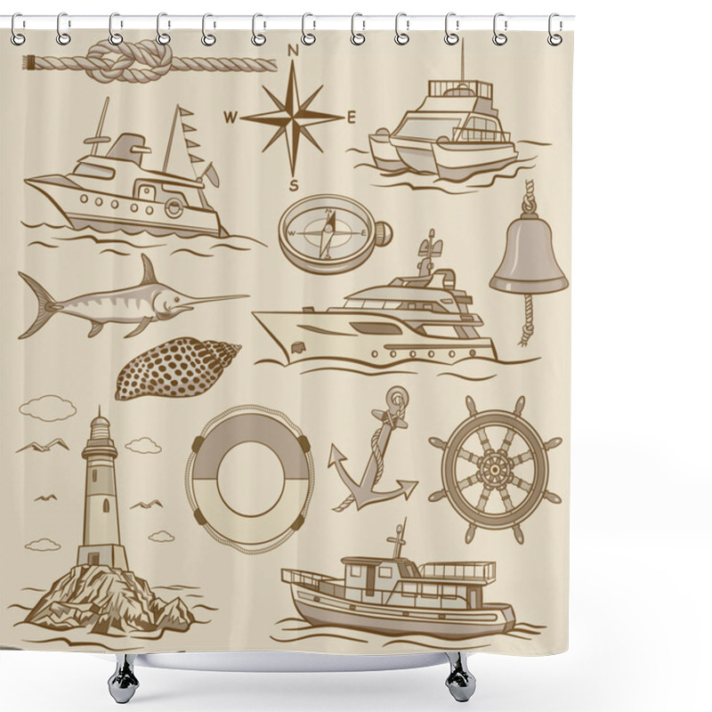 Personality  Set Of Retro Maritime Elements Shower Curtains