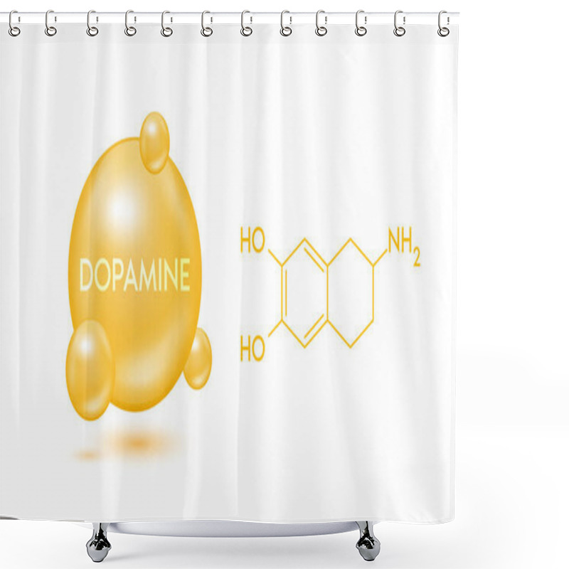 Personality  Dopamine Model Orange And Structural Chemical Formula. Symbol 3D Icon Isolated On White Background. Hormone Dopamine In Brain Mood And Emotion Regulators. Medical Scientific Concepts. Vector EPS10. Shower Curtains