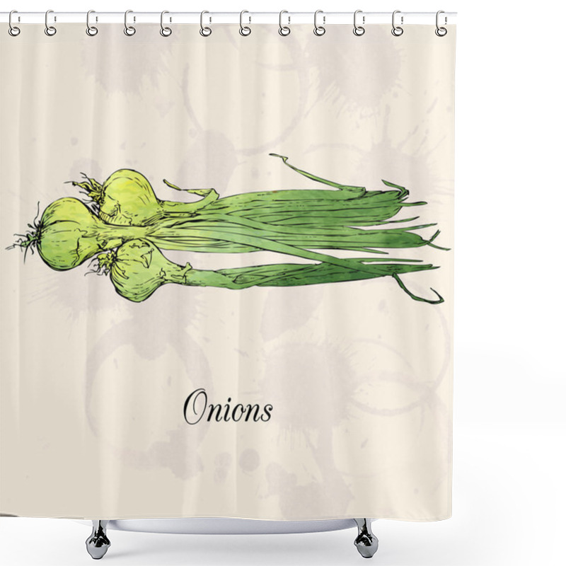 Personality  Hand Drawn Green Onions Shower Curtains