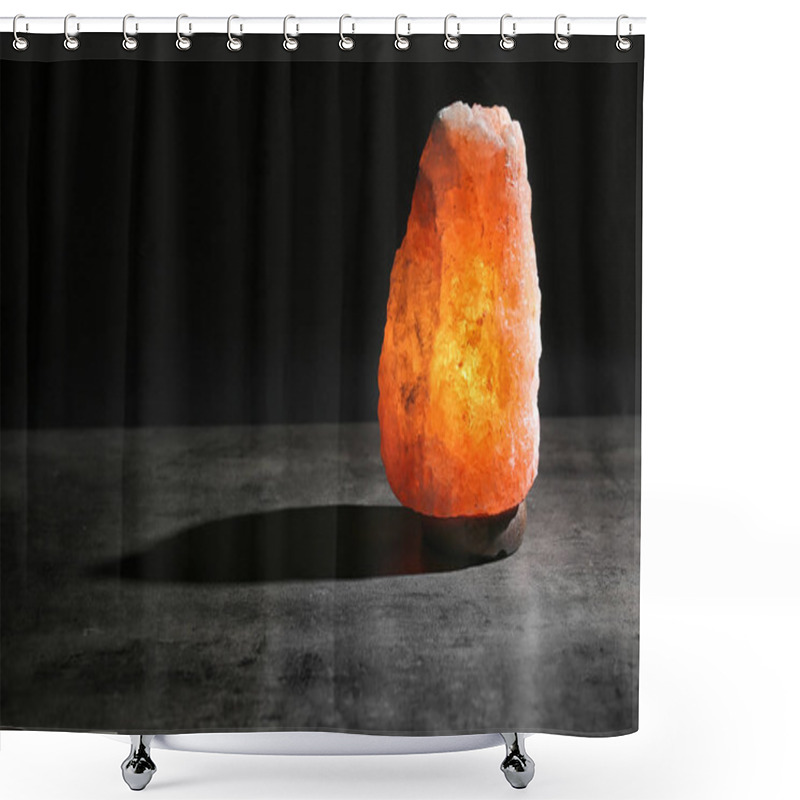 Personality  Himalayan Salt Lamp On Table Against Black Background. Space For Text Shower Curtains