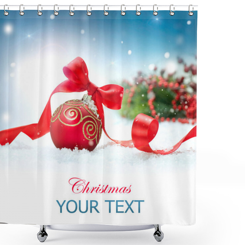 Personality  Christmas Holiday Background With Decorations And Snowflakes Shower Curtains