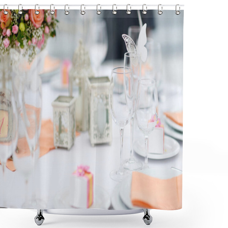 Personality  Table Set For An Event Party Or Wedding Reception Shower Curtains