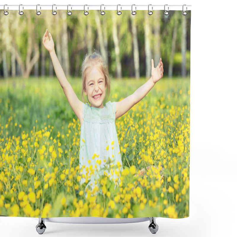 Personality  Happy Little Girl On Blooming Meadow Shower Curtains