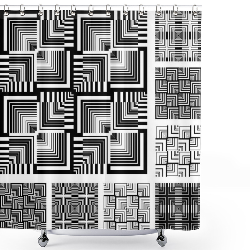 Personality  Seamless Patterns Set In Op Art Design. Shower Curtains