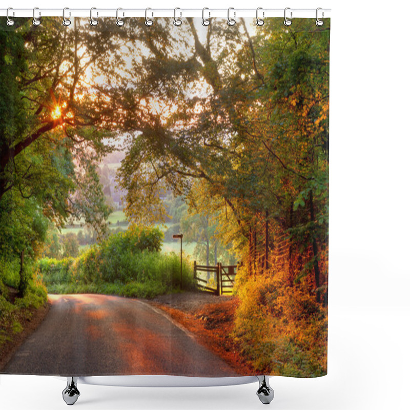 Personality  Wooded English Country Lane At Sunset Shower Curtains