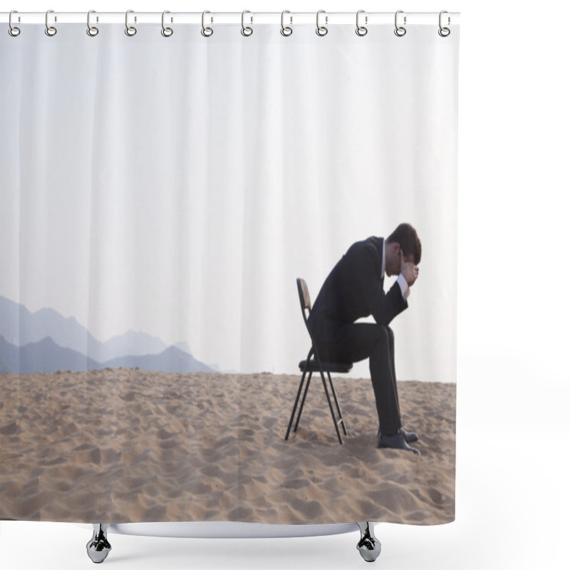 Personality  Businessman Sitting With His Head In His Hands Shower Curtains