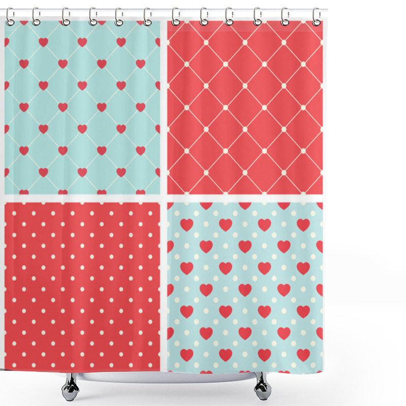 Personality  Set Of Patterns With Hearts And Polka Dots Shower Curtains