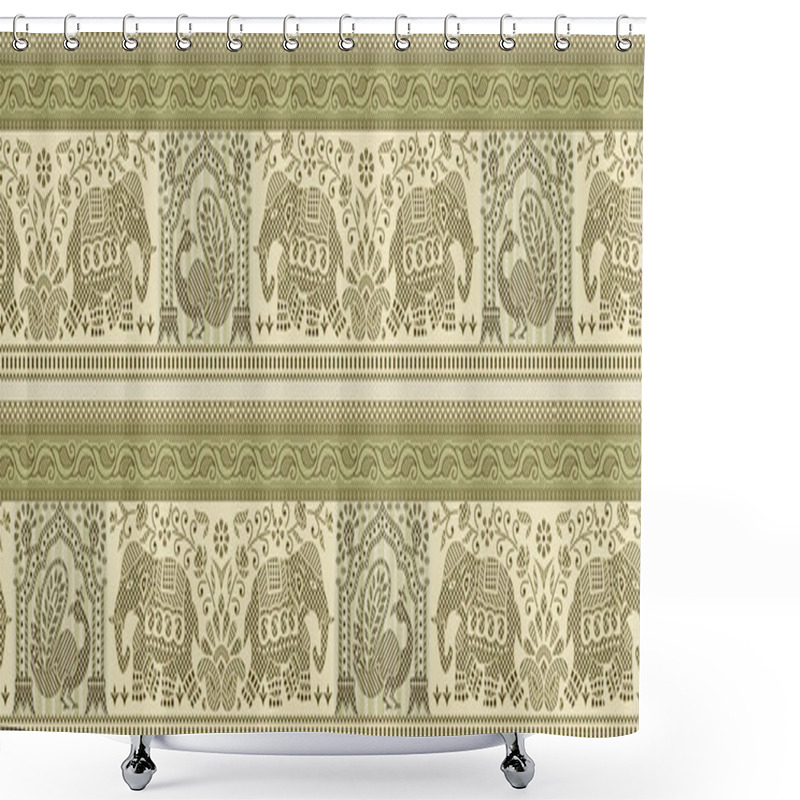 Personality  Seamless Peacock And Elephant Border With Traditional Asian Design Elements Shower Curtains