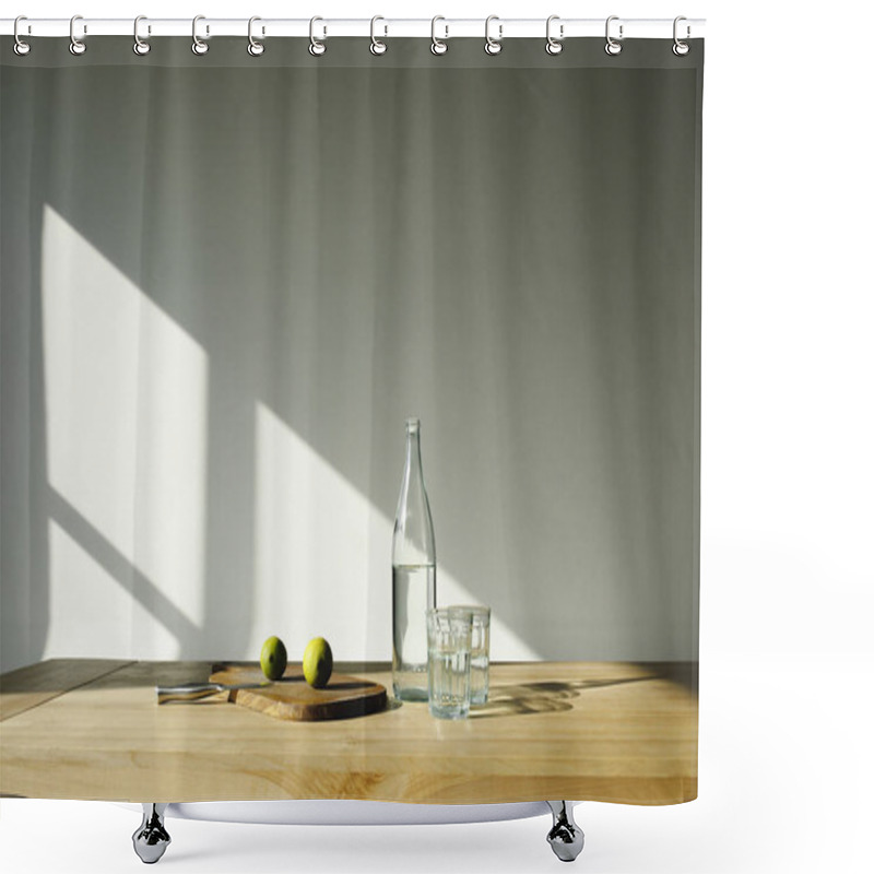 Personality  Detox Water With Lime Ingredients On Brown Wooden Table Shower Curtains