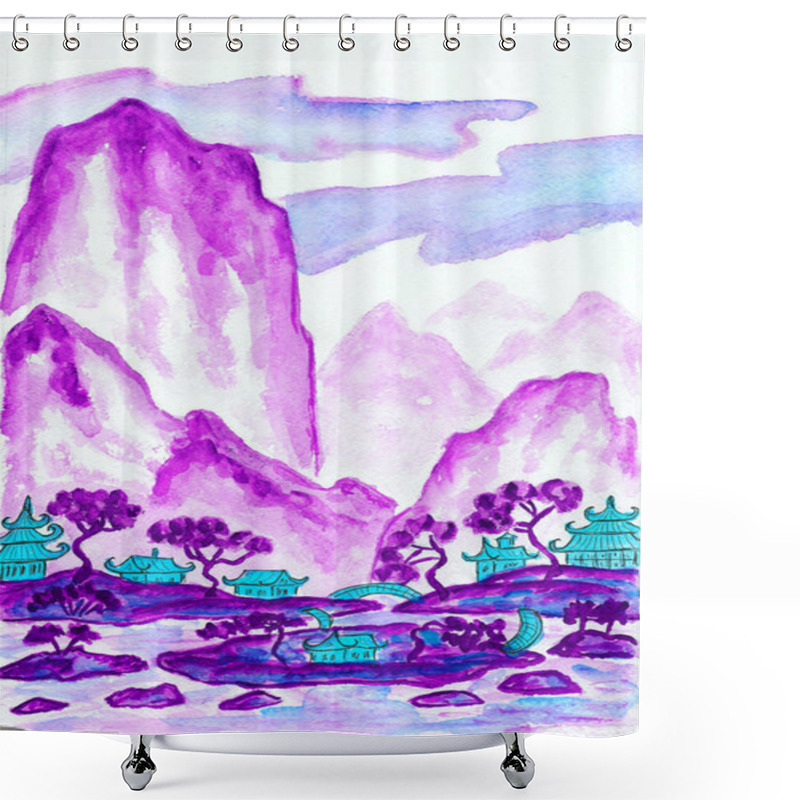 Personality  Purple Mountains, Painting Shower Curtains