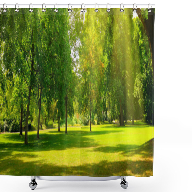 Personality  A Summer Park With Extensive Lawns. Wide Photo. Shower Curtains