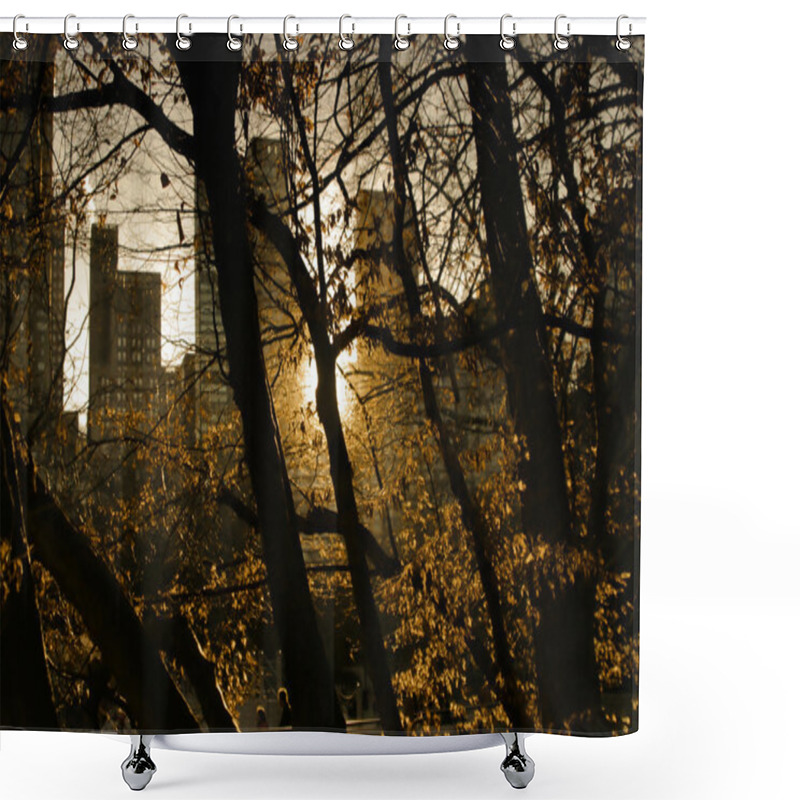 Personality  Sunset In Central Park Shower Curtains