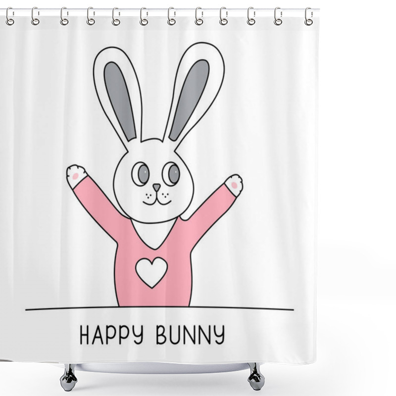 Personality  Little Happy Bunny Hand Drawn Style, Cute Cartoon Funny Animal Character. Shower Curtains