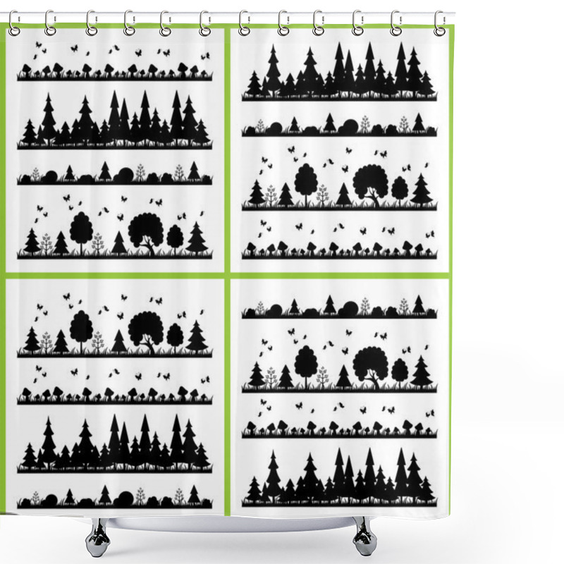 Personality  Composition Black Forest On A White Background Flat Style Trees Shower Curtains