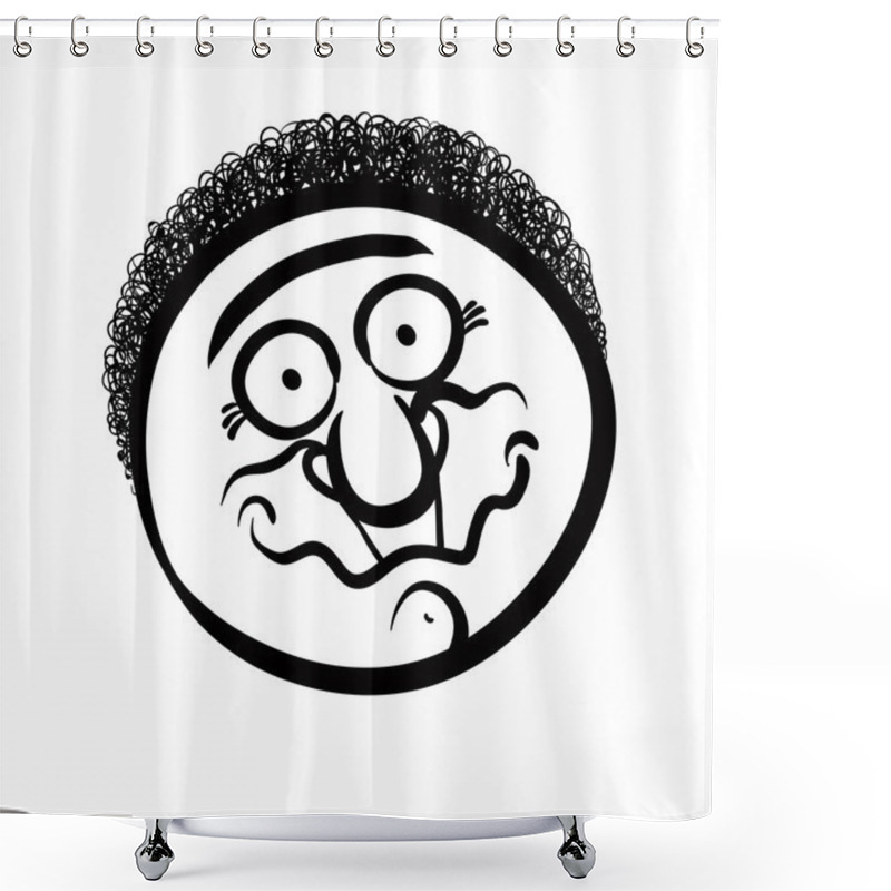 Personality  Funny Cartoon Face, Black And White Lines Vector Illustration. Shower Curtains