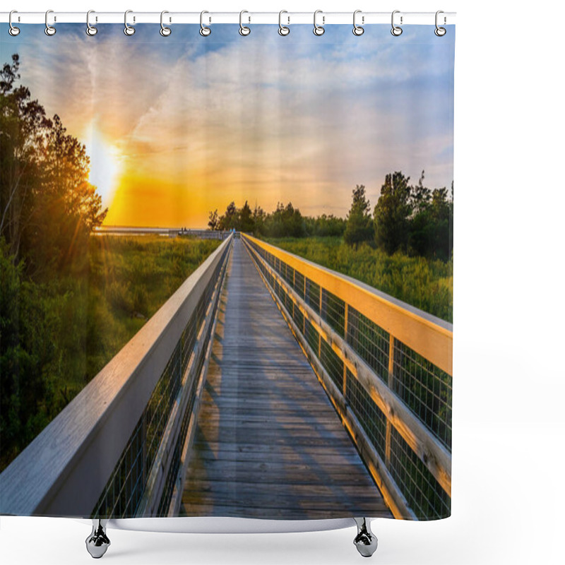 Personality  The Sun Sets On The Sandy Hook Bay In The Gateway National Recreation Area Along The Jersey Shore. Shower Curtains