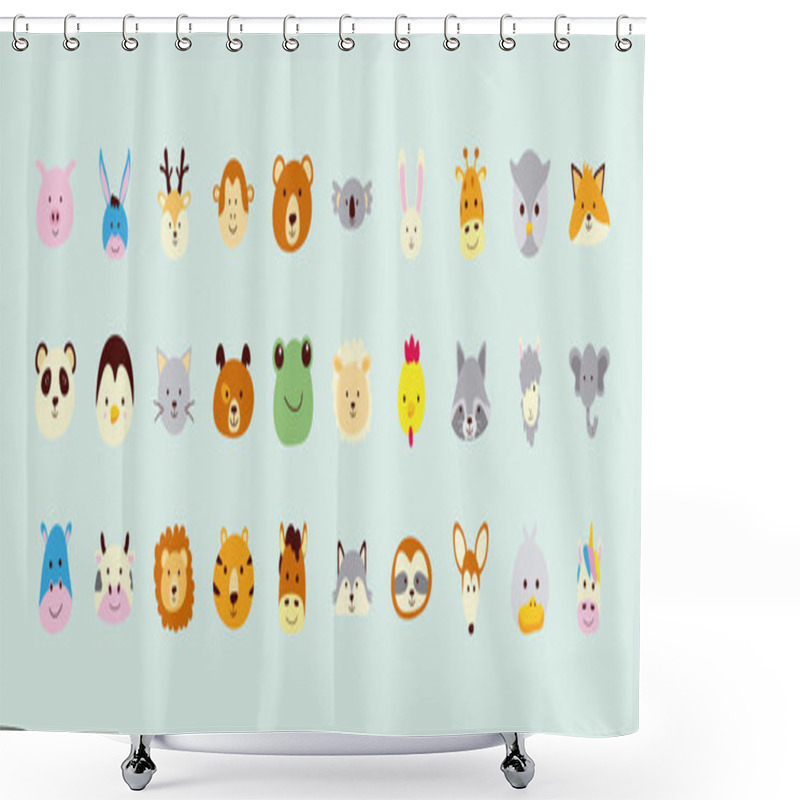 Personality  Bundle Of Thirty Cute Little Animals Heads Characters Shower Curtains