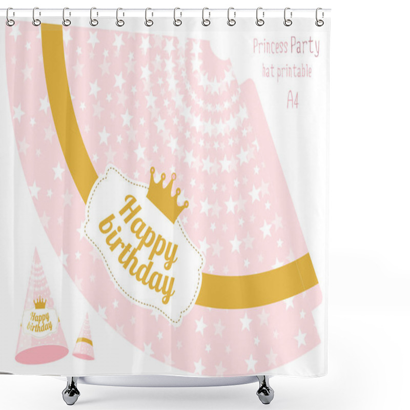 Personality  Party Hats V Printable. Pink And Gold Princess Party. Shower Curtains