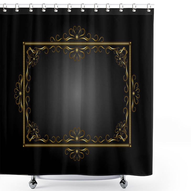 Personality  Golden Rectangle Shaped Frame Of Strokes, With A Pattern Of Golden Calligraphic Curves And Curls On A Black Backgroun Shower Curtains