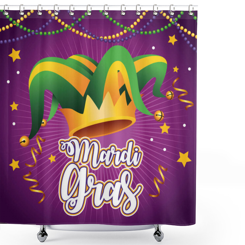 Personality  Mardi Gras Carnival Lettering With Jester Hat And Garlands Shower Curtains