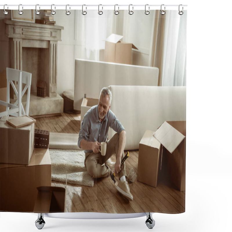 Personality  Man Packing Cardboard Boxes  Shower Curtains