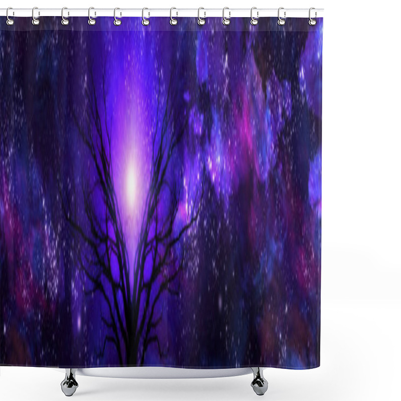 Personality  Mystic Tree And Purple Vivid Sky Shower Curtains