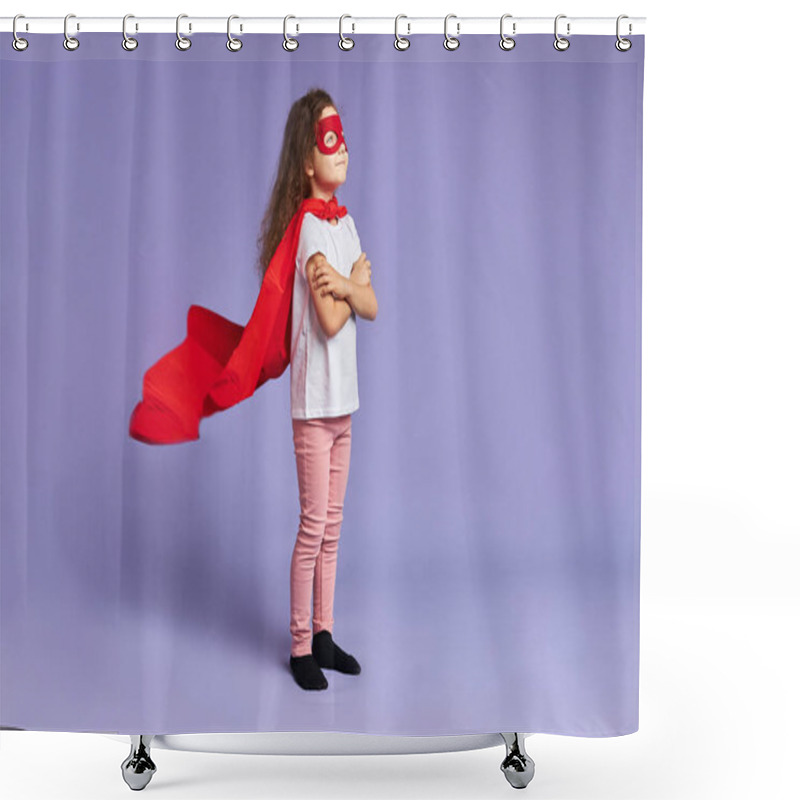 Personality  Portrait Of Little Girl With Fluttering Cloak Shower Curtains