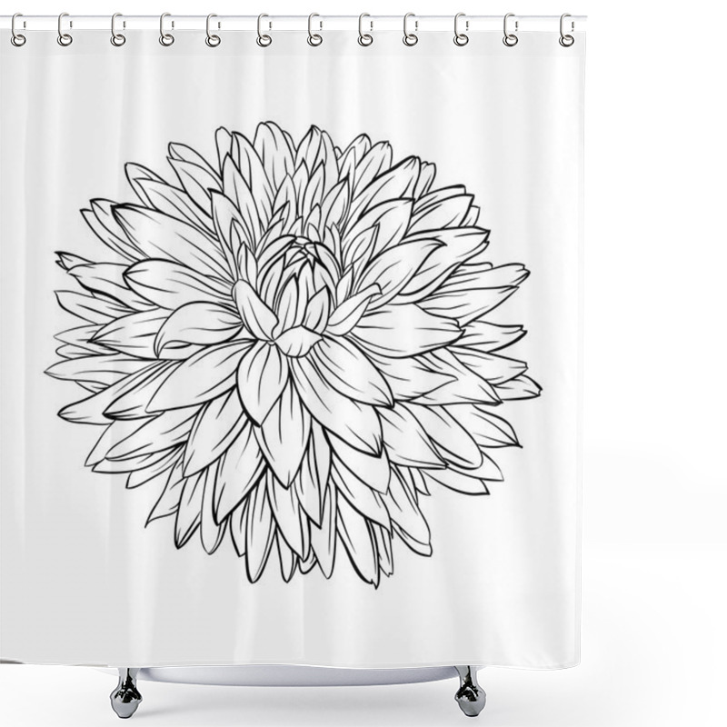 Personality  Beautiful Monochrome, Black And White Dahlia Flower Isolated. Hand-drawn Contour Lines And Strokes. Shower Curtains