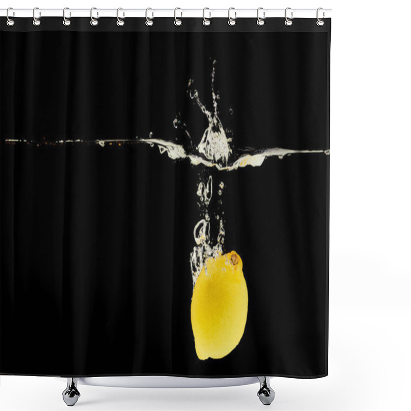 Personality  Yellow Lemon Falling Deep In Water With Splash Isolated On Black Shower Curtains