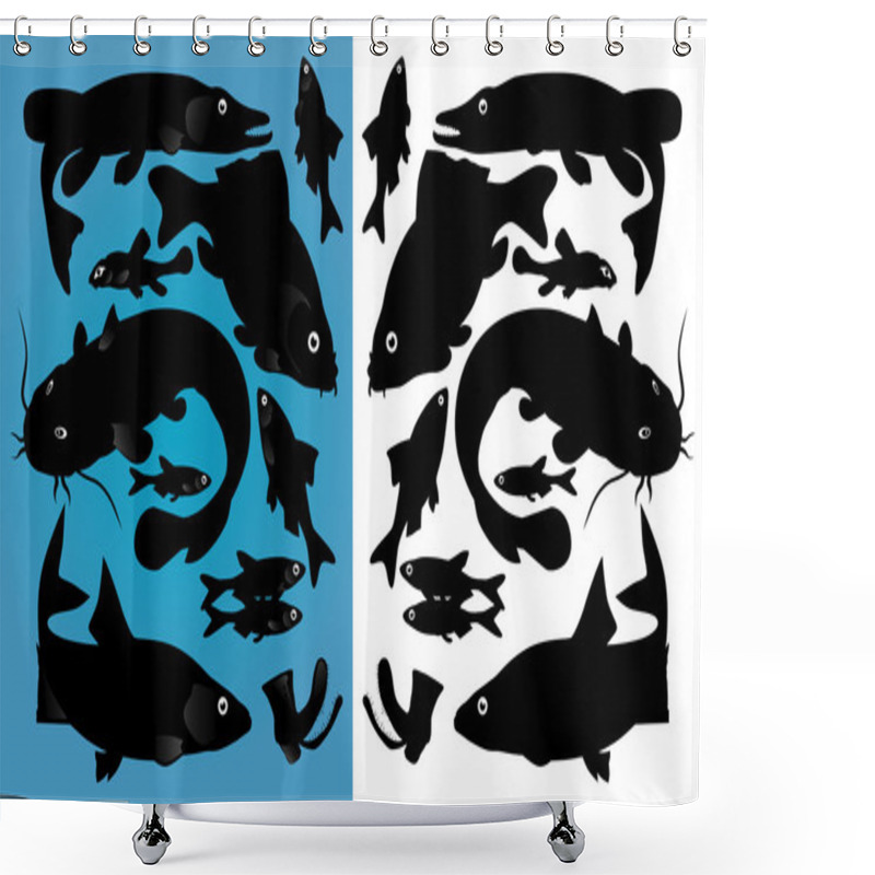 Personality  Fish Silhouettes Shower Curtains