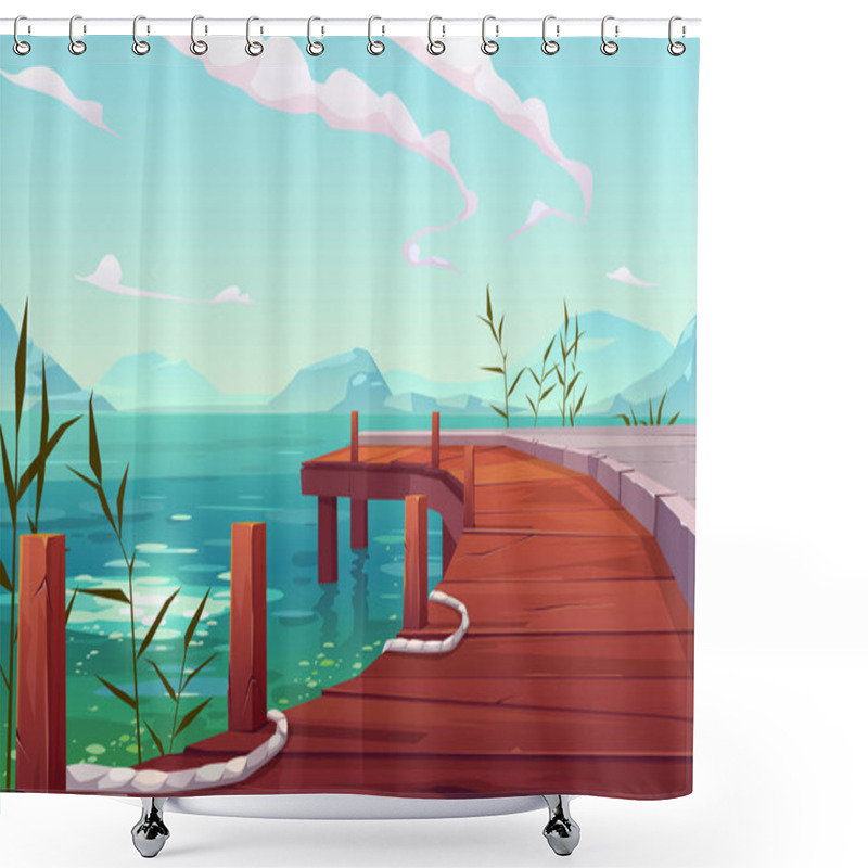 Personality  Wooden Pier With Ropes On River Natural Landscape Shower Curtains