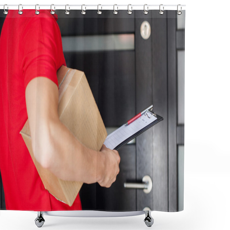 Personality  Delivery Man At Front Door Shower Curtains