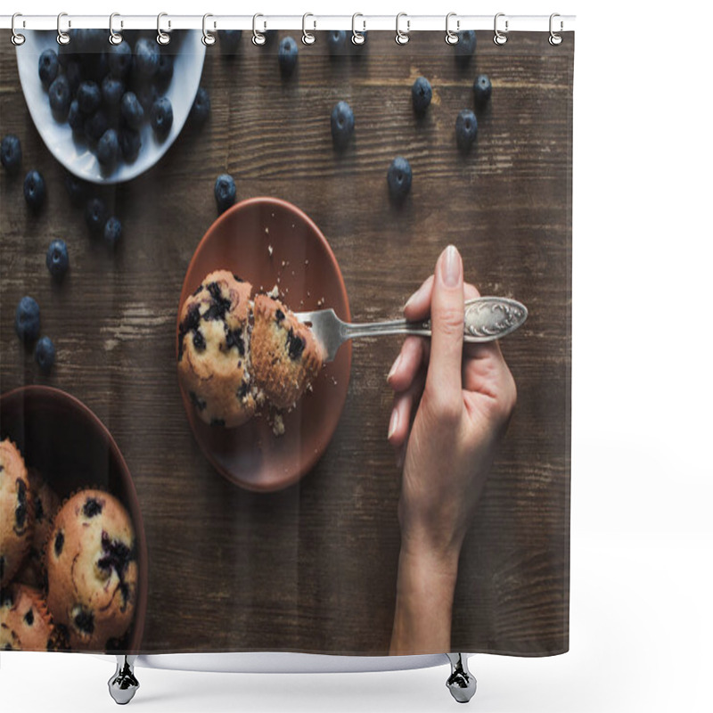 Personality  Person Eating Muffin With Blueberries Shower Curtains