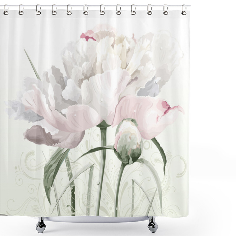 Personality  White Peony Flower And Bud Shower Curtains