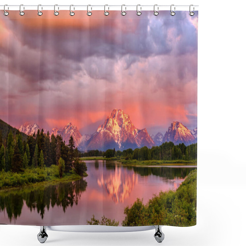 Personality  Grand Teton Mountains From Oxbow Bend On The Snake River At Sunrise. Grand Teton National Park, Wyoming, USA. Shower Curtains