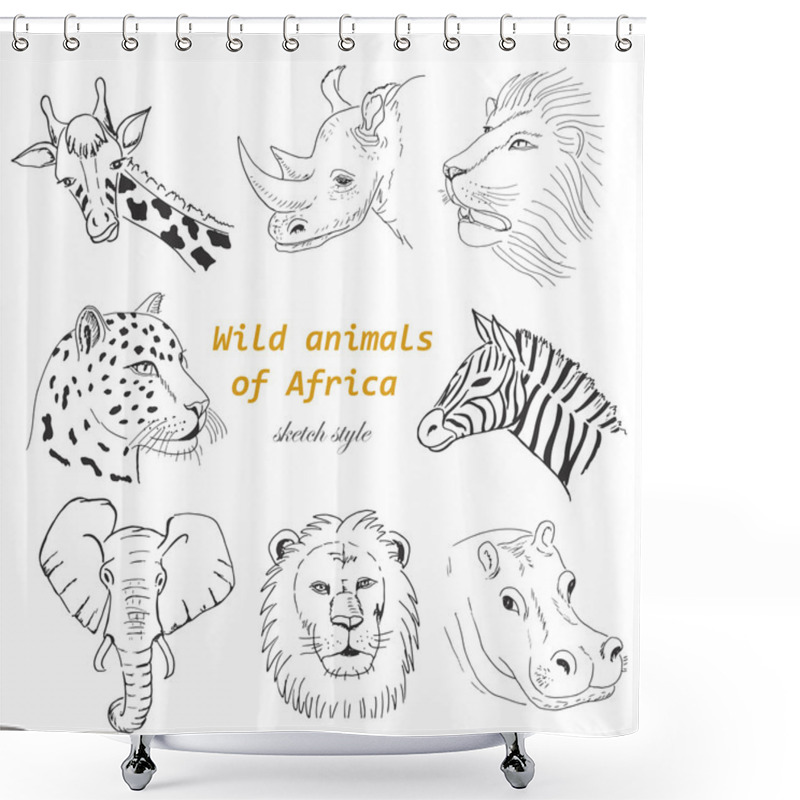 Personality  Set Of Wild Animals Of Africa In Sketch Style Shower Curtains