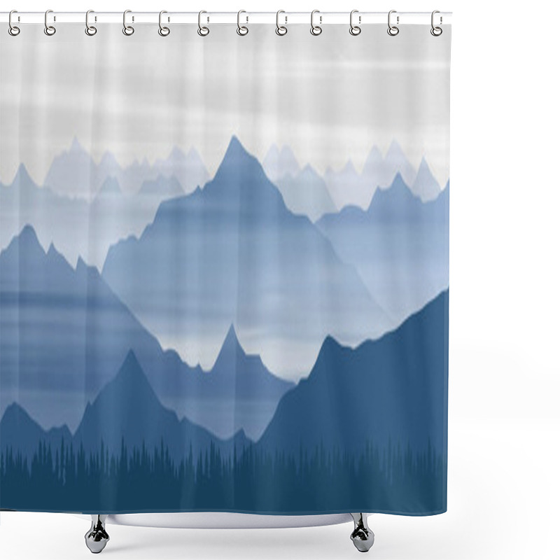 Personality  Vector Illustration Of Mountains, Ridge In The Morning Haze, Panoramic View	 Shower Curtains