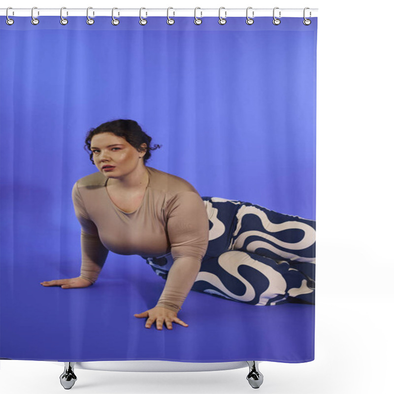 Personality  A Stunning Plus Size Woman Showcases Her Elegance In A Flowing Outfit, Expressing Confidence. Shower Curtains