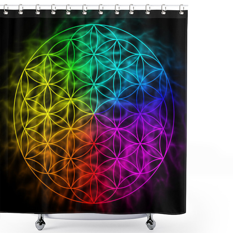 Personality  Rainbow Flower Of Life With Aura Shower Curtains