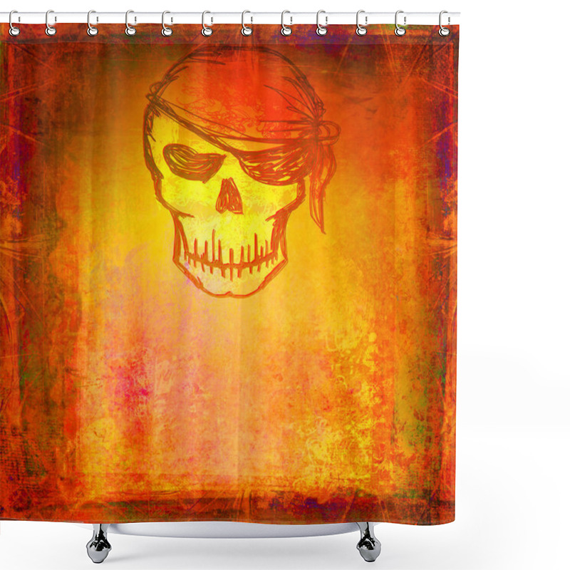 Personality  Skull Pirate - Retro Grunge Card Shower Curtains